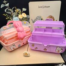 1 st. Roze Strik Cosmetica Opbergdoos Plastic Desktop Organizer Grote Capaciteit Haaraccessoires Kantoorbenodigdheden Opbergdoos Stroomloze Draagbare Tafelblad Opbergdoos Meisjeskamer Decoratie Meisjesachtige Kaptafel Opbergdoos Opvouwbare Cosmetica Opbergdoos Badkamer Desktop Organizer