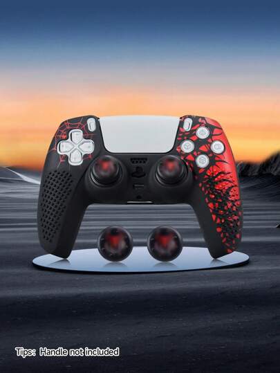 Conjunto de 2 piezas: 1 funda negra para mando de PlayStation 5 con diseño de araña + 1 pieza de tapas de palancas de mando con diseño de araña. Protección para el mando, antideslizante, antihumedad, antipolvo, anti-arañazos, mejora el agarre y la experiencia de juego. Regalo de San Valentín/Romance primaveral