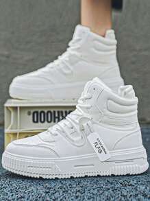 Men's Thick Sole Lace-Up High-Top Casual Sneakers, Versatile Outdoor Sports Shoes Suitable For Campus, Party, Teenage Couples, Fashionable Platform Non-Slip Wear-Resistant Elevated Unisex Leisure High-Top Shoes, Retro Gray Casual Shoes, New 2025 Spring Couples High-Top Shoes