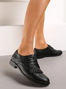 Vintage Style Casual Simple Loafer Flat Shoes - Black - View 6