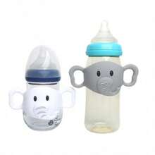 Uroczy silikonowy uchwyt do butelki w kształcie słonia - miękki, łatwy w trzymaniu, odpowiedni dla dzieci w wieku 0-3 lat, akcesorium do codziennego użytku, wielokrotnego użytku, pasuje do większości butelek z szyjką
