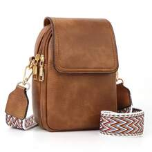Women Small Crossbody Bags PU Leather Multiple Pockets Cell Phone Handbag Wallet Purses With Card Slots - Brown - View 3