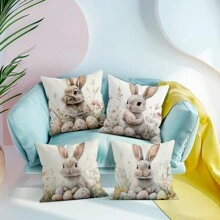 Set de 4 fundas de cojín con estampado vintage de conejitos de Pascua, impresión de una sola cara de 45*45cm
