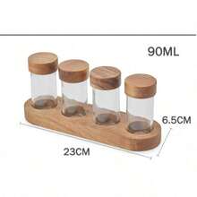 4pcs Glass Spice Jars With Wooden Lids, Japanese Round Glass Condiment Storage Containers, Kitchen Salt And Seasoning Rack, Spice Jar Base - Multicolor - View 6