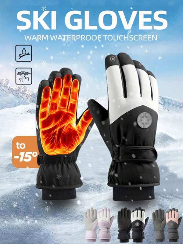Winter Unisex Snowboard Ski Gloves Leather Non-Slip Touch Screen Waterproof Motorcycle Cycling Fleece Warm Snow Gloves, Hand Warmer, Suitable For Skiing, Snowboarding, Cycling, Winter Outdoor Activities, Winter Gloves,