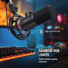 RGB Dynamic Microphone For PC With Tap-To-Mute Button And Volume Knob USB Computer Microphone With 3.5mm Headphone For Podcast Streaming Gaming Recording - Black1 - View 3
