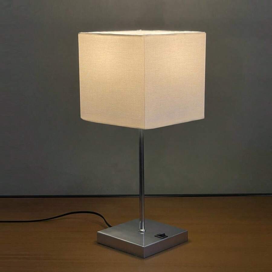 Table Lamp Bedside Lamp Bedroom Brushed Base With Dome Cotton Fabric Bivolt Socket E27 - trắng - Xem 1