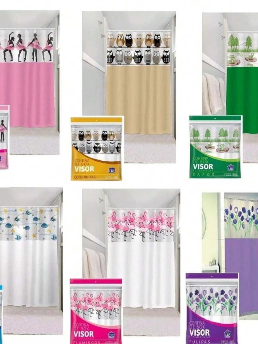 CORTINA DE BOX BANHEIRO COM VISOR TRILHO ESTAMPADO - Azul - Visão 1
