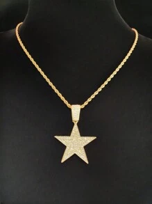 1 件时尚创意男女通用五角星吊坠项链，复古嘻哈风格，适合派对或日常佩戴，2 种链条款式可选 - 銀色 - 查看 9