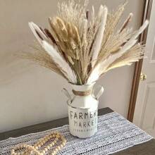 50 件干蒲苇花束，波西米亚风格餐桌装饰，兔尾干花，棕色蒲苇，白色蒲苇，适用于婚礼、家居、乡村派对、婴儿洗礼装饰礼物、生日毕业典礼、秋季装饰、秋季