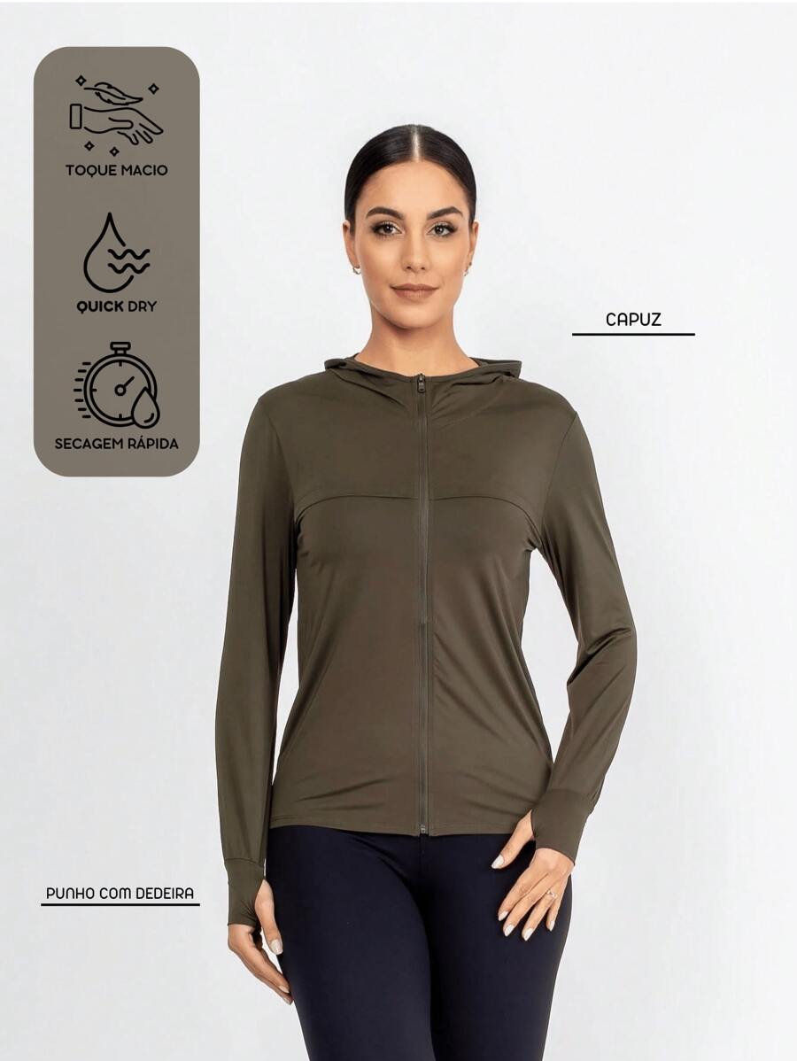 Women's Fitness Jacket (Finger Insert) - xanh quân đội - Xem 1