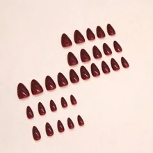 24pcs Burgundy Solid Color Elegant Artificial Nail Tips, Manicure Nail Art Decals For Holidays, Include Nail File & Glue, Suitable For Women & Girls, Party, Date, Wedding, Waterproof, Perfect Fit, Easy To Remove, Summer Best Seller