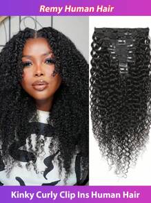 Kinky Curly Clip Ins Human Hair Extensions Natural Color 8Pcs/Set Human Hair Clip Extensions Full Head For Women - SNatural - View 2