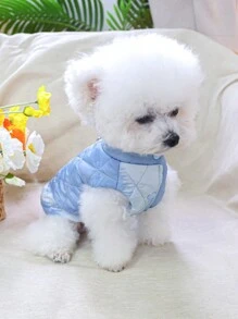 1pc Pet Clothes Cat Clothing Autumn/Winter Warm Soft Skin-Friendly Outdoor Windproof Cold-Resistant Ice Blue Diamond Quilted Cotton Jacket - Multicolor - View 4