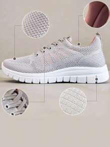 [2024 Hot Sale Breathable Mesh Sneakers] Zapatillas de correr antiolor y antideslizantes para mujeres para actividades de ocio al aire libre y trabajo diario Zapatillas casuales acolchadas en blanco y negro - Gris - Ver 4
