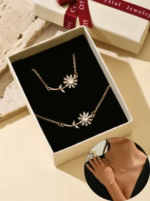 2 Stücke geometrisches Kreis-Glieder-Zirkonia Armband und Halskette Set, elegantes Schmuckgeschenkset mit Box, Brautgeschenk, Liebesgeschenk, Muttertagsgeschenk, Weihnachtsgeschenkbox, Geburtstagsgeschenk