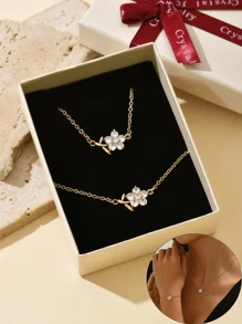 2 Stücke geometrisches Kreis-Glieder-Zirkonia Armband und Halskette Set, elegantes Schmuckgeschenkset mit Box, Brautgeschenk, Liebesgeschenk, Muttertagsgeschenk, Weihnachtsgeschenkbox, Geburtstagsgeschenk