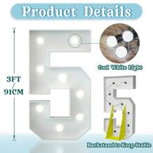 3FT Marquee Light Up Letters/Numbers, Cool White Light Up Letters A-Z,Cool White Light Up Numbers 0-9, Large Marquee Letters/Numbers For Party Decorations, Marry Me Light Up Letters, Marquee Letters For Decor, Wedding Decor - Number 5 - 查看 5