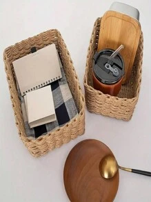 1/3 Stücke handgefertigte gewebte Aufbewahrungskörbe, rechteckige Aufbewahrungsboxen, Badezimmer Waschkonsolen Organizer, Küchensnackregale, Büroregalfächer, Schreibwaren Medizinschachteln, Spielzeugkörbe, Kosmetikaufbewahrung, Heimdekoration, Geschenkekörbe, Wandkörbe, Mini Samt Körbe, Aufbewahrungsbehälter & Organisationskörbe, Kosmetikkörbe, Wohnzimmer, Haushaltskörbe
