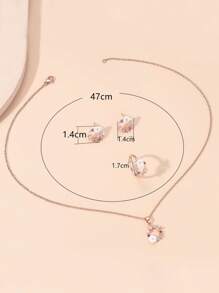 4pcs/Set Girl's Delicate Floral Earrings, Rings, Necklace Jewelry Set, Fashion Suits For Ball, Party And Everyday