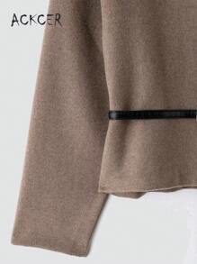 女士时尚休闲 V 领长袖夹克（配腰带）