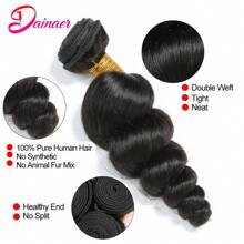 3 Bundles Human Hair Loose Wave Hair Extensions, 100% Unprocessed Virgin Hair, Natural Black, Dyeable, No Shedding - Black - View 2