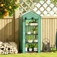 Outsunny 4 Tier Mini Greenhouse With Screen Roof, 27.6" X 19.7" X 62.2", Portable Small Greenhouse With High Strength PE Cover - Green - View 2