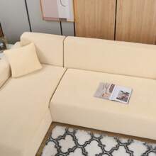 L-Shaped Sofa Slipcovers, Stretch Thick Velvet Couch Cover Sofa Cover 3 Seater + 3 Seater Sectional Couch Covers 2-Piece, Universal L-Shaped Sofa Cover Sofa Throws - Màu be - Xem 3