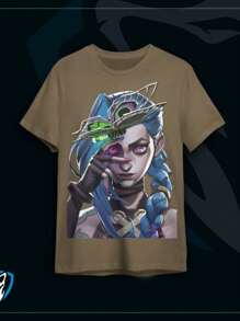 Camiseta Unissex Estampada Jogo Serie Arcane Jinx Borboleta - Café - Visão 1