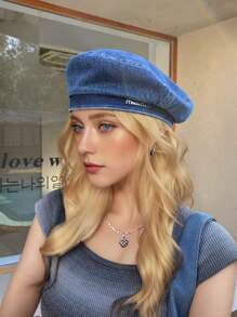 1 件 2025 春夏新品英伦风格个性化时尚字母金属装饰女士牛仔贝雷帽，百搭休闲复古艺术帽 - 彩色 - 查看 8