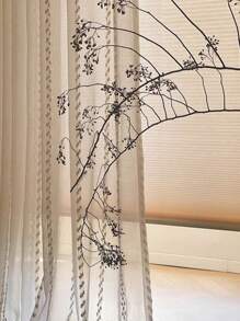 1 件装复古东南亚风格亚麻垂直条纹禅意高端卧室、客厅、阳台窗户薄纱窗帘