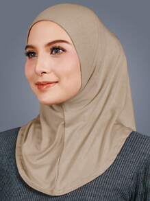 1pc Women Muslim Solid Color Crystal Linen Convenient Hijab Headscarf, Soft Breathable UV-Protection Underscarf Cap, Suitable For Daily Wear, Al-Amira - Solid Color Convenient Headscarf - View 7