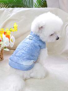 1pc Pet Clothes Cat Clothing Autumn/Winter Warm Soft Skin-Friendly Outdoor Windproof Cold-Resistant Ice Blue Diamond Quilted Cotton Jacket - Multicolor - View 3