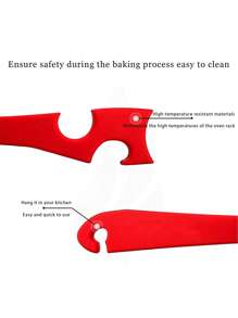 Herramienta de empuje y tracción de silicona, extractor de rejilla de horno de cocina, agarre resistente al calor para empujar y tirar del horno - Rojo - Ver 2