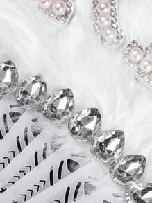 1pc Bride Wedding Decor Pearl & Rhinestone Embellished Decorative Hand Fan, Elegant Bride Holding Accessory