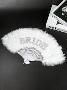 1pc Bride Wedding Decor Pearl & Rhinestone Embellished Decorative Hand Fan, Elegant Bride Holding Accessory