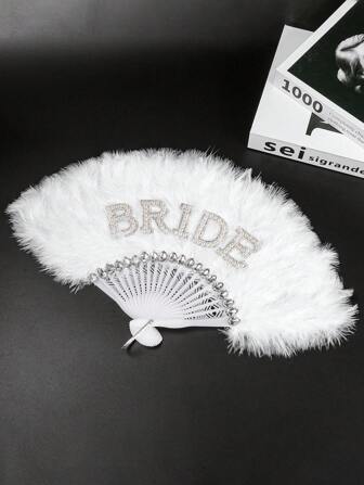 1pc Bride Wedding Decor Pearl & Rhinestone Embellished Decorative Hand Fan, Elegant Bride Holding Accessory