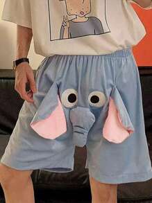 1pc Elephant Trunk Shorts Pyjamas, Cute 3D Elephant Sleepwear For Men And Women, Loose Boxer Shorts - Blue - View 9