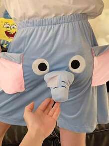 1pc Elephant Trunk Shorts Pyjamas, Cute 3D Elephant Sleepwear For Men And Women, Loose Boxer Shorts - Blue - View 10