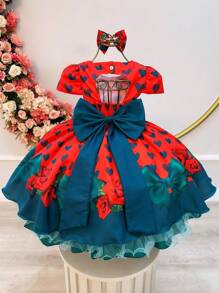 Vestido Infantil Festas Natal Princesas Vermelho Acomp. o Laço