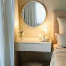 Camarim Suspenso Multifuncional Corrediça Organizador Penteadeira Salão De Cabelereiro Aéreo Com Gaveta Multiuso Organizadora Preta Penteadeira Escrivaninha Pequena Porta Maquiagem Objetos Moderna Branca - Branco - Visão 4