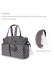 Sac fourre-tout imprimé de motifs géométriques avec poche pour sucette, sac de maternité portable pour l'épaule pour maman et bébé, pour les voyages et les sorties