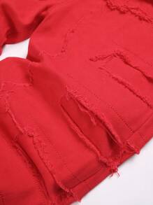 Teen Boy Fashionable Layered Solid Color Slim Fit Denim Shorts - Red - View 3