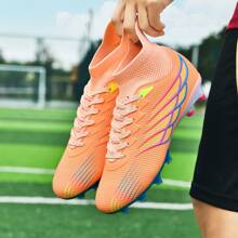 Nuevos Botines de fútbol/Fútbol con Tacos Cónicos AG, Zapatos de Fútbol Antideslizantes para Césped, Botas de Fútbol Altas y Transpirables para Adultos, Botines de Fútbol Ligeros para Pareja, Zapatos de Competición y Entrenamiento, Superficie, Colores Clásicos, Zapatos de Fútbol/Fútbol - Naranja - Ver 6