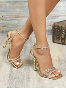 Elegant High Heel Sandals For Women, Delicate Gold Fairy Style, Summer Outdoor Wear, 2025 New Arrival
