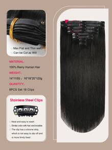 Yilite Extensiones de cabello humano sin costuras para clip, cabello natural negro 1B, extensiones de cabello humano Remy con clips, tejido invisible con piel PU, extensiones de cabello Remy natural, extensiones de cabello humano real con clips, 14-20 pulgadas