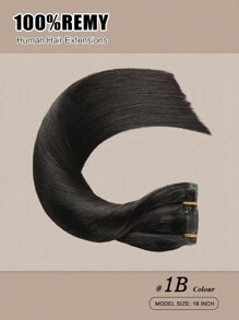Yilite Extensiones de cabello humano sin costuras para clip, cabello natural negro 1B, extensiones de cabello humano Remy con clips, tejido invisible con piel PU, extensiones de cabello Remy natural, extensiones de cabello humano real con clips, 14-20 pulgadas