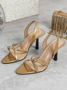 Women's Rhinestone Stiletto High Heel Sandals, New Bordeaux Red Strap Thin Heel Ladies Shoes
