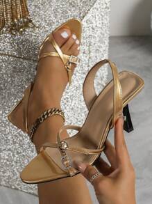 Women's Rhinestone Stiletto High Heel Sandals, New Bordeaux Red Strap Thin Heel Ladies Shoes