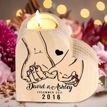 1 件个性化心形情侣烛台，定制个性化姓名/日期手牵手图案烛台，情人节、感恩节、圣诞节、生日、周年纪念日、结婚礼物，舒适的家居装饰，节日派对装饰，温馨的家居装饰，餐桌氛围装饰 - 彩色 - 查看 3